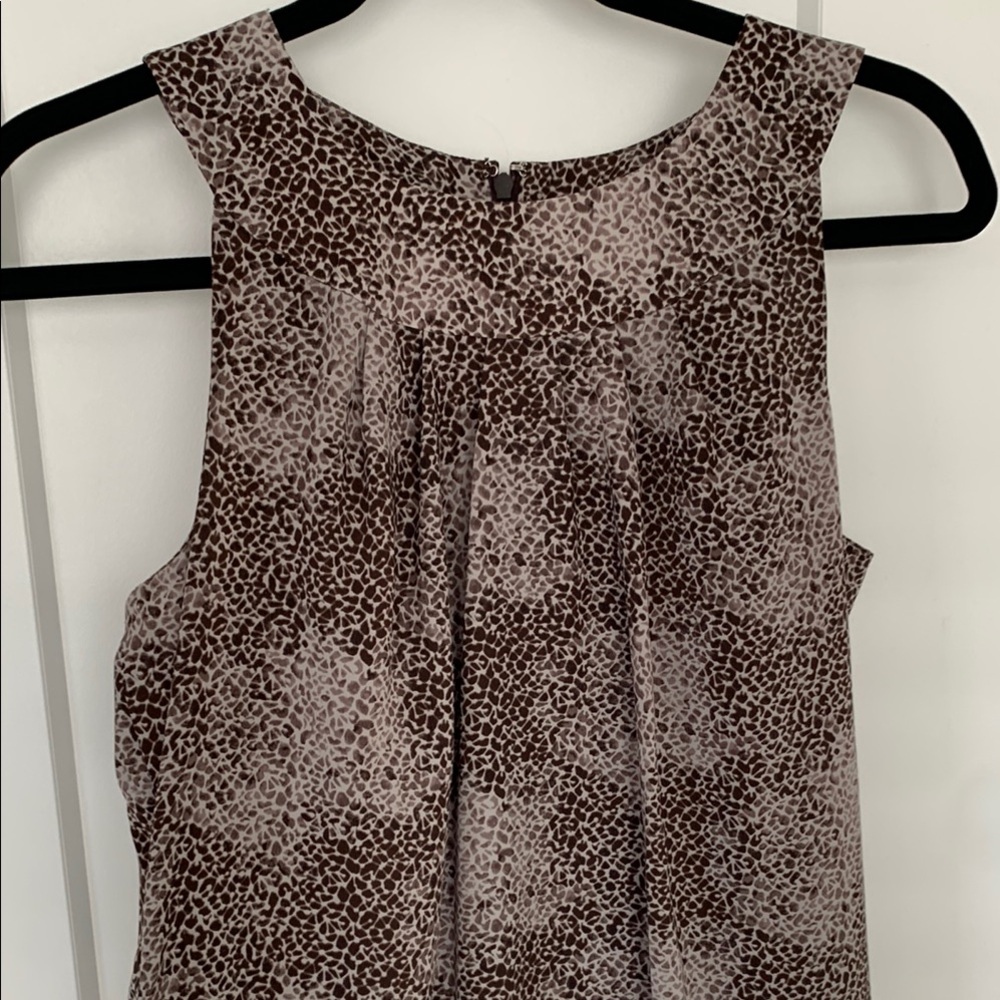 Tan Pleated Blouse with Animal Print